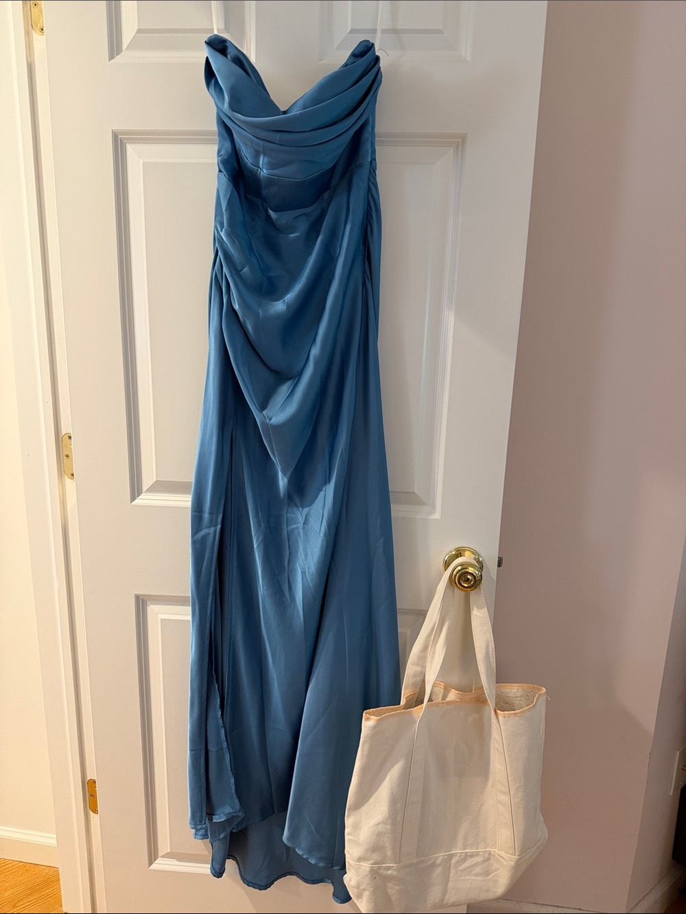 Elegant Blue Draped Maxi Dress